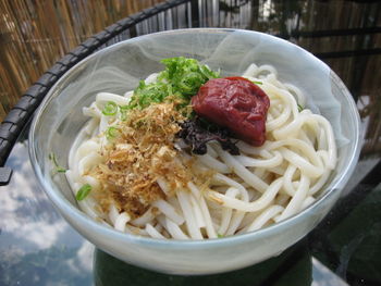 Close-up of noodles in bowl