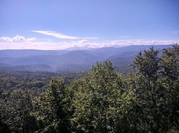 Scenic view of mountains against cloudy sky