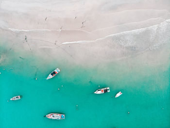 High angle view of sailboat in sea