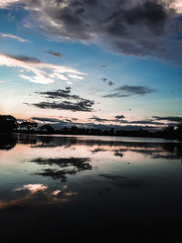 Scenic view of lake against sky during sunset