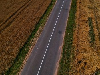 High angle view of road amidst field