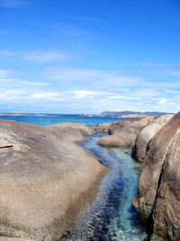 Scenic view of sea against blue sky