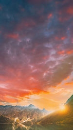 Scenic view of mountains against sky during sunset