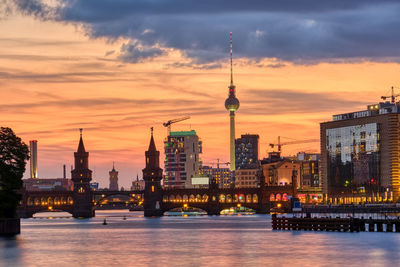 View of buildings against cloudy sky during sunset