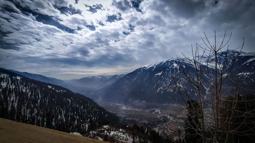 Scenic view of snowcapped mountains against sky