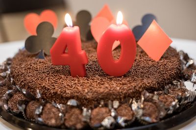 Close-up of birthday cake with candles