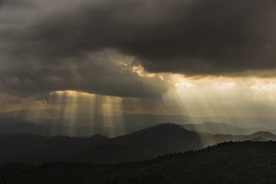 Scenic view of mountain against dramatic sky