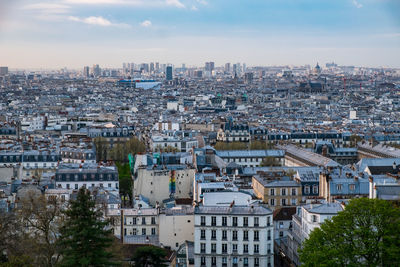 High angle view of paris in the morning against sky. 