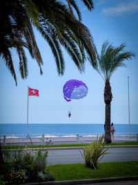 People on beach against sky