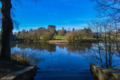 Scenic view of lake against blue sky