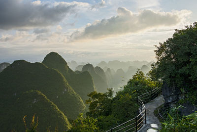 Scenic view of limestone mountains above yangshuo