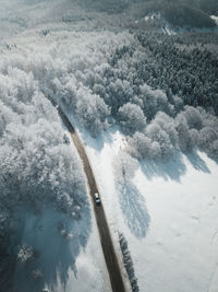 Aerial view of snow covered landscape