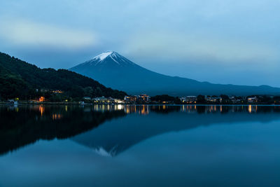 Scenic view of lake against cloudy sky