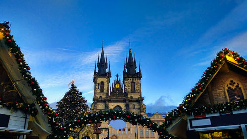 Christkindlmarkt and big christmas tree in the old town square of prague, czech republic