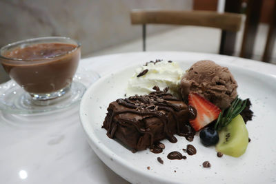 Close-up of dessert in plate on table