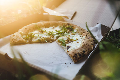 Pizza in a box in nature