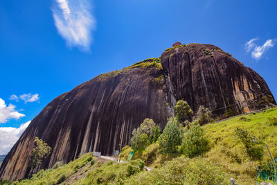 Low angle view of rock formation against sky