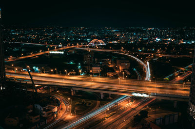 High angle view of elevated road at night