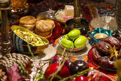 High angle view of vegetables on table