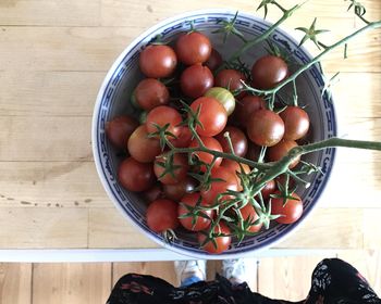 High angle view of fruits on tomatoes