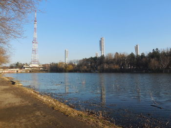 View of river with buildings in background