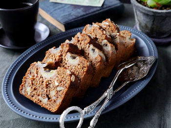 Close-up of baked bread in plate