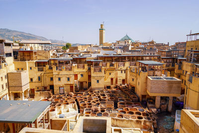 High angle view of buildings in city