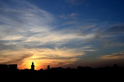 Silhouette buildings against sky during sunset