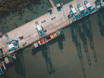 High angle view of freight transportation on sea at port