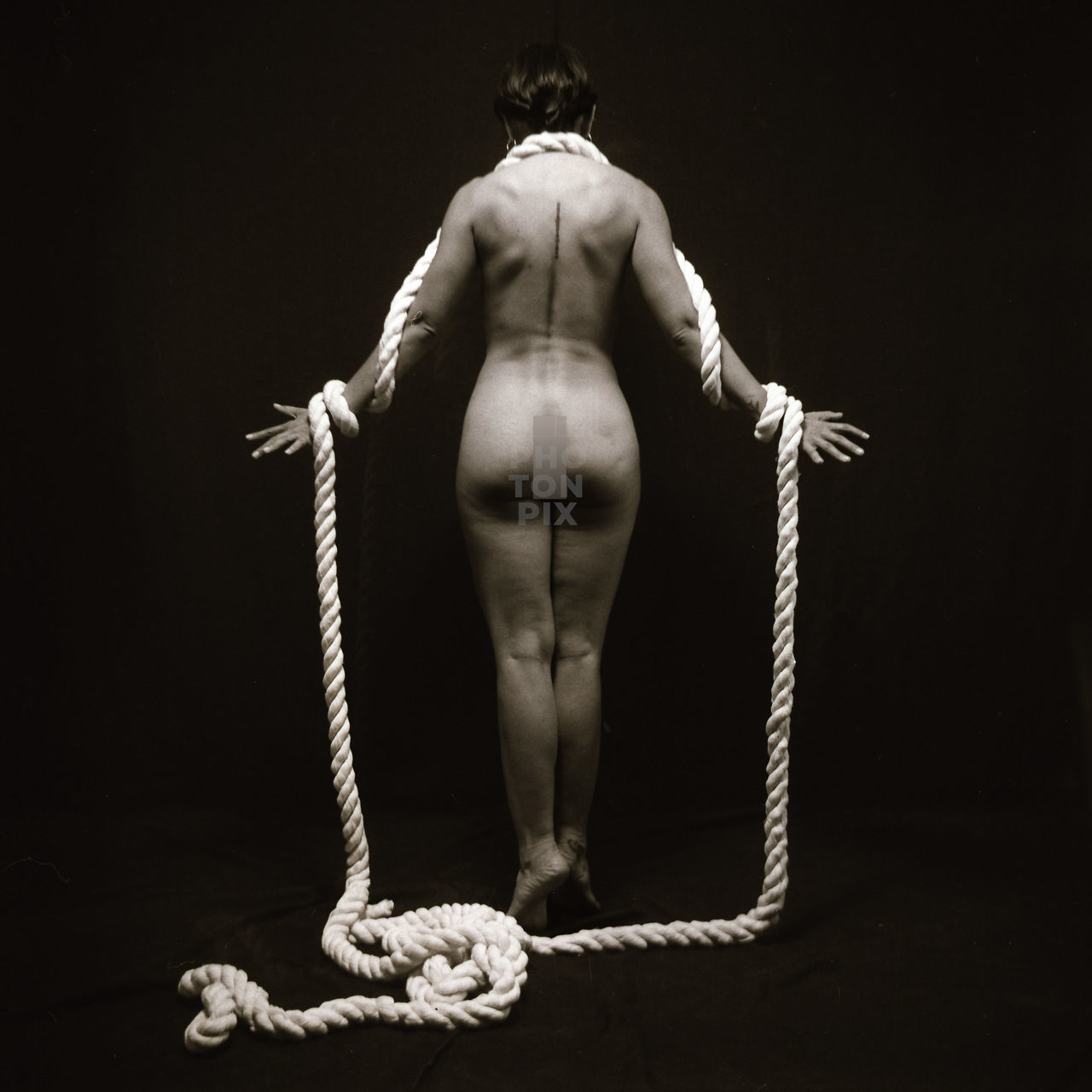 strength, rope, studio shot, black background, muscular build, one person, exercising, adult, performance art, rear view, indoors, sports, black and white, person, chain, sports training, balance, young adult, bodybuilding, full length
