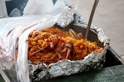 Close-up of food on street market