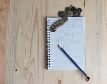 High angle view of pen on table