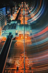 High angle view of road at night