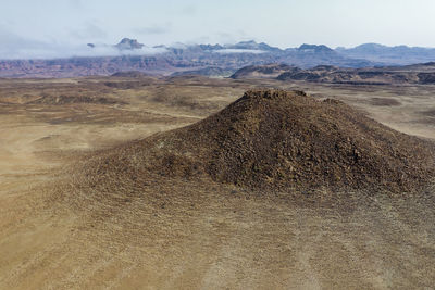 Aerial view of a volcanic hill in the namibian desert