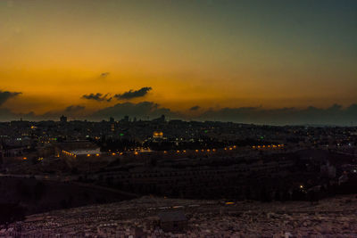 High angle view of townscape against sky during sunset