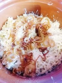 High angle view of meal served in bowl