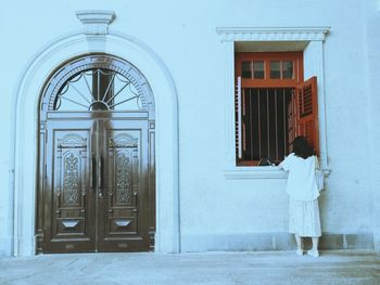 Closed door of building