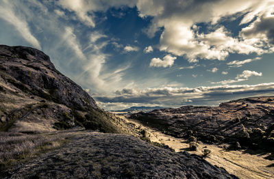 Scenic view of rocky mountains against sky