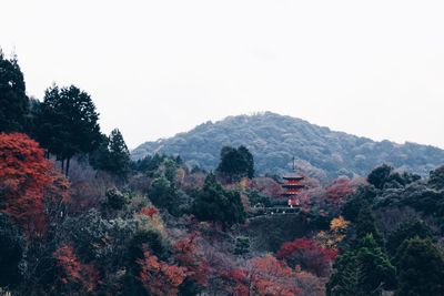Scenic view of mountains against clear sky during autumn