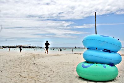 View of beach against blue sky