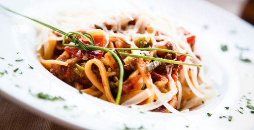 Close-up of noodles in bowl