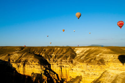 Hot air balloon against clear blue sky