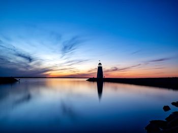 Scenic view of lake against sky during sunset