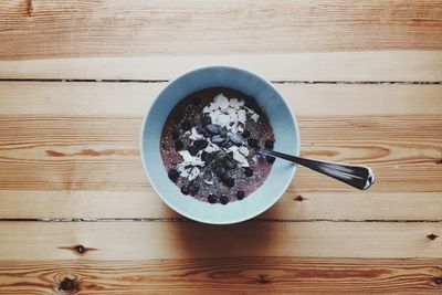 Directly above shot of wooden planks on wooden table