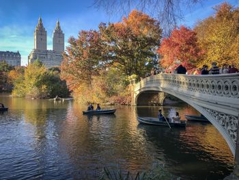 View of bridge over river during autumn