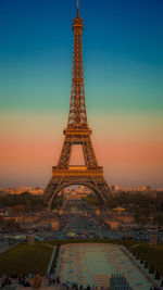 Tower against sky at sunset