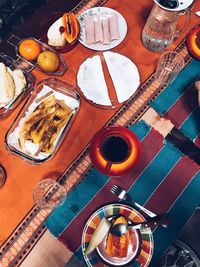 High angle view of food on table