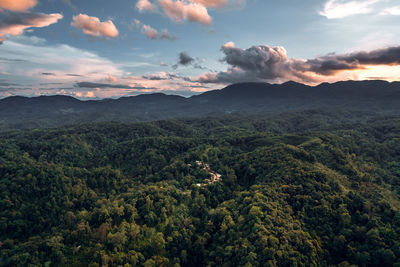 High angle view of landscape against sky during sunset