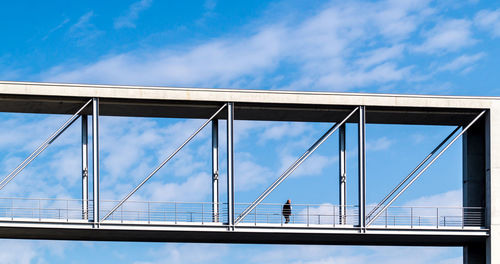 Low angle view of suspension bridge against sky