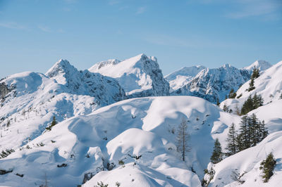 Scenic view of snowcapped mountains against sky